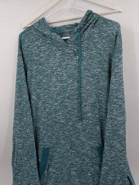 Dreams & Co Hoodie Dress Womens 1X Teal Green Marled Knit Long Sleeve Loungewear